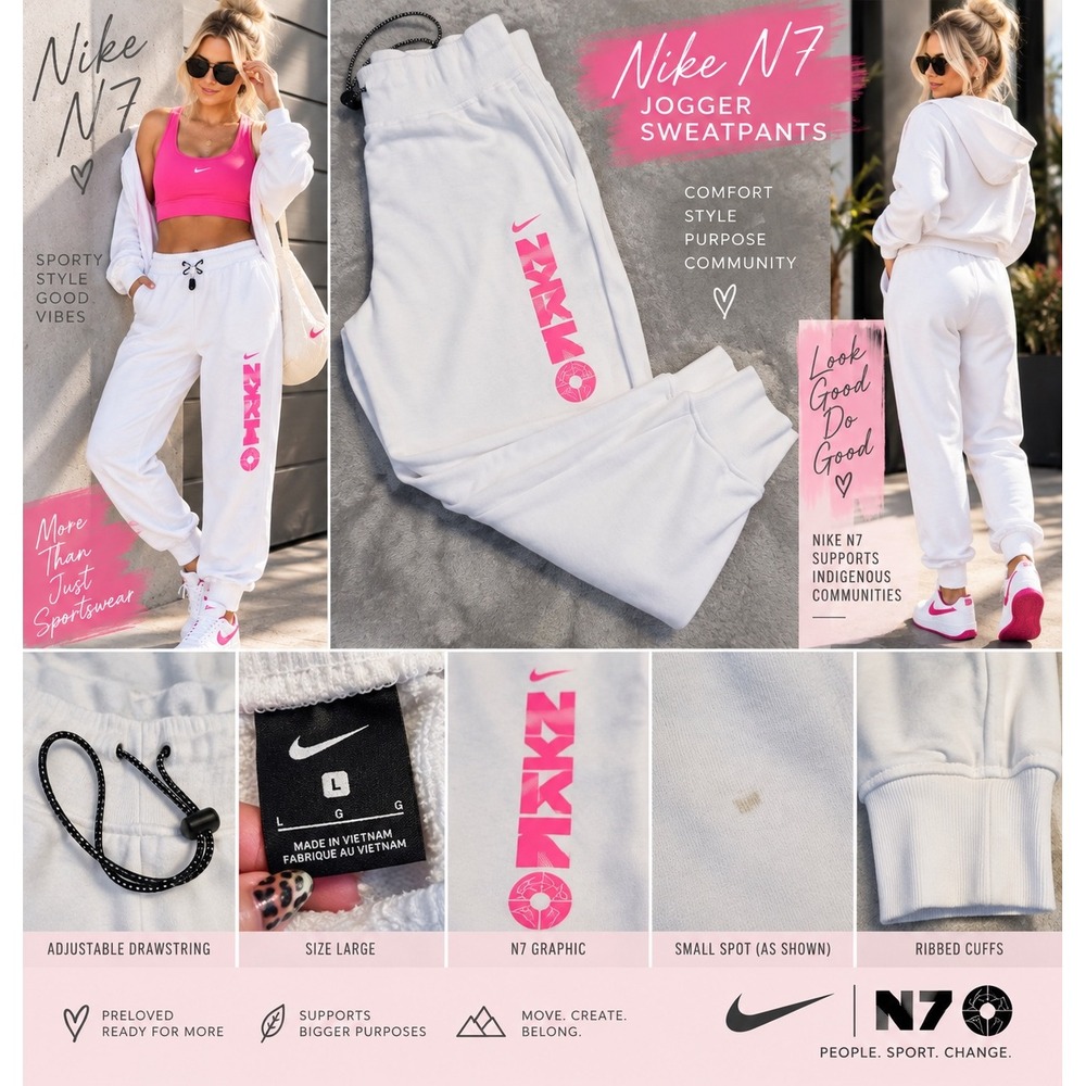 Nike N7 Jogger Sweatpants Women's L White Hot Pink Logo Fleece Pants